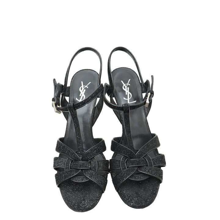 YSL Tribute Metallic Black Sandal 39
