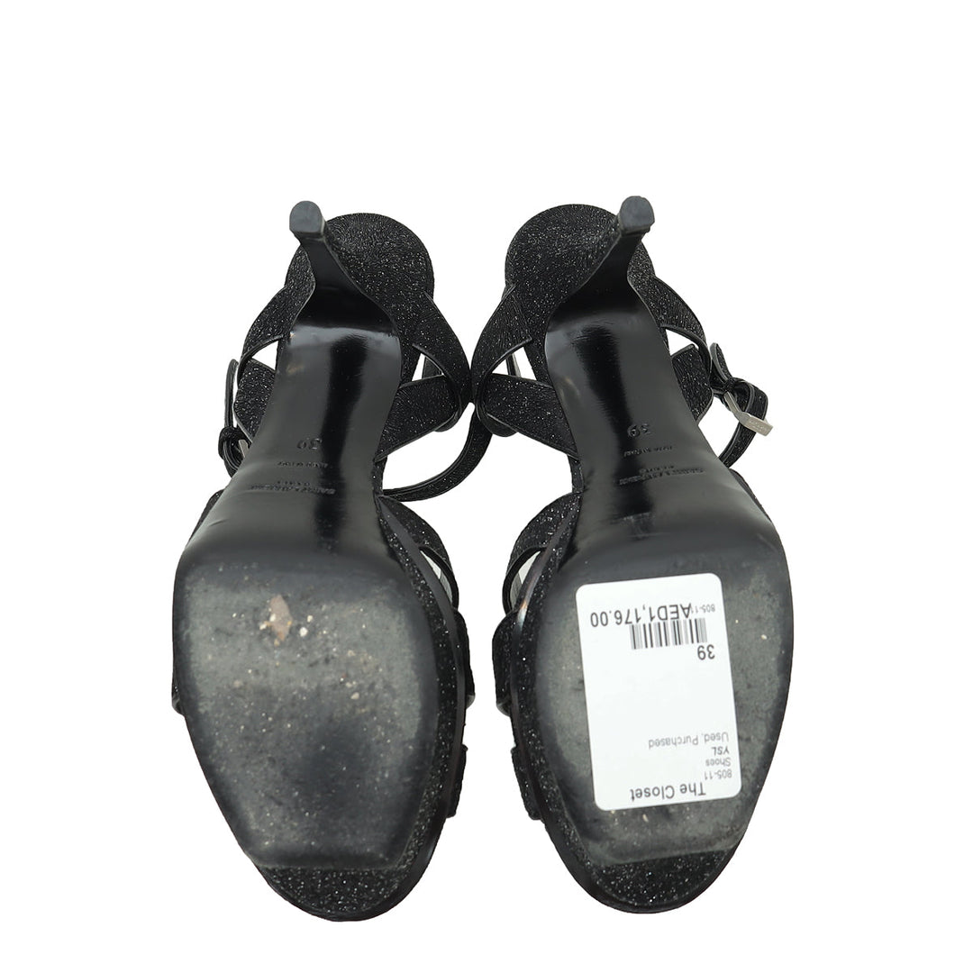 YSL Tribute Metallic Black Sandal 39