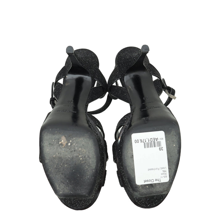 YSL Tribute Metallic Black Sandal 39