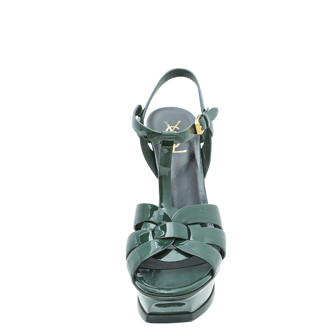 YSL Dark Green Tribute High Heel Sandals 39.5