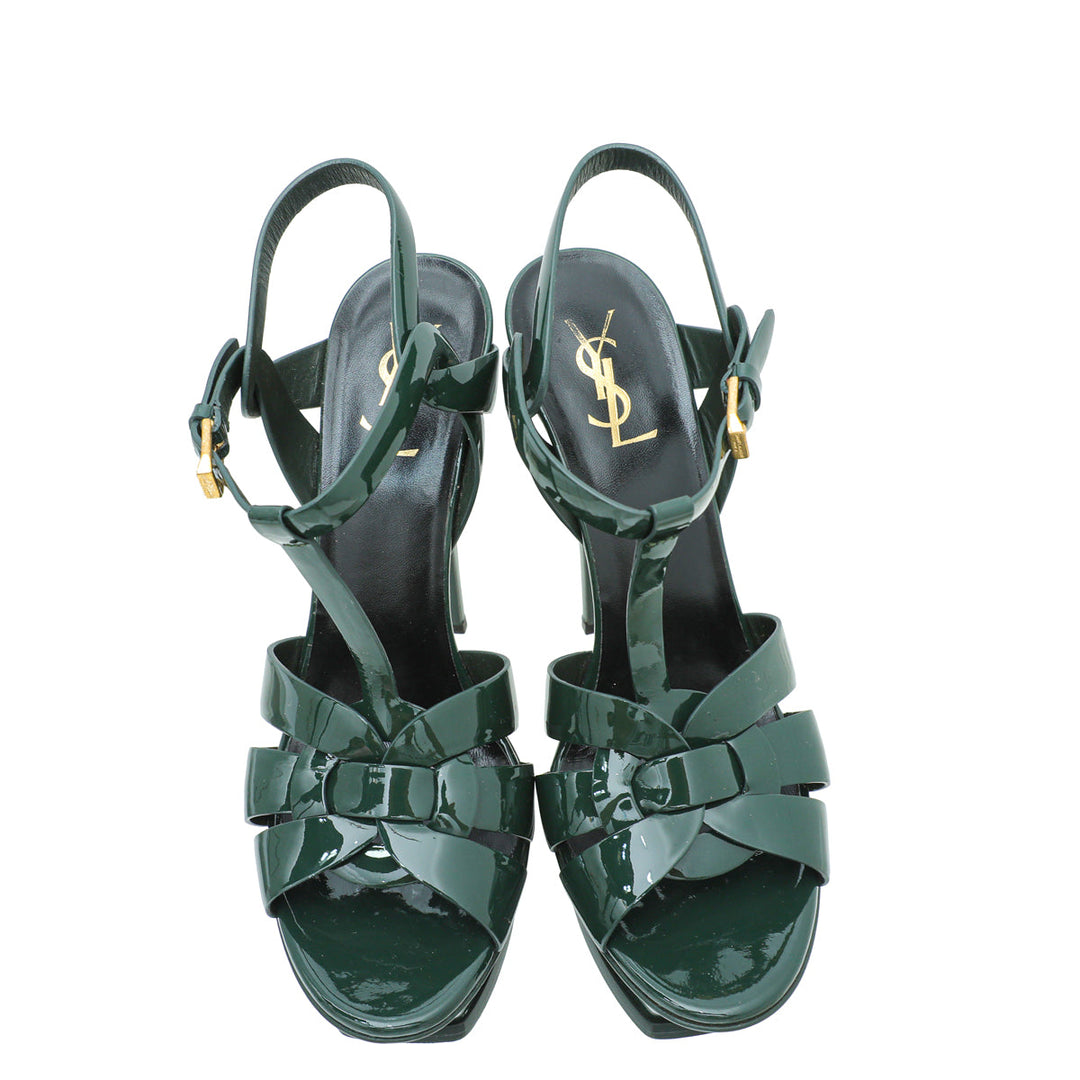 YSL Dark Green Tribute High Heel Sandals 39.5