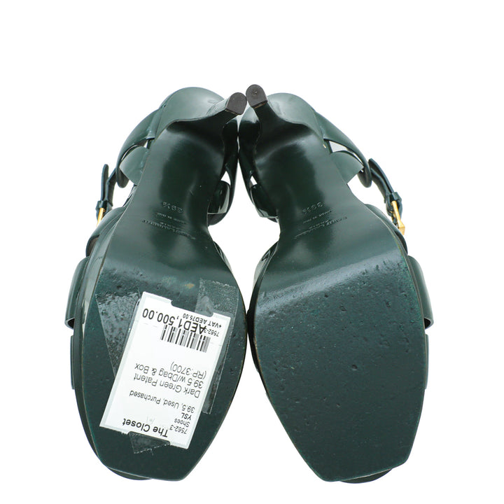 YSL Dark Green Tribute High Heel Sandals 39.5