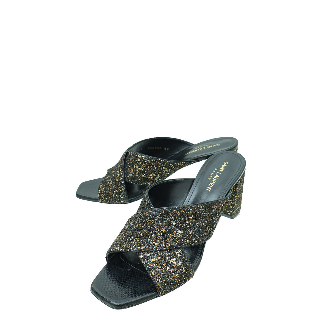 YSL Bicolor Glitter Loulou Criss Cross Sandals 40