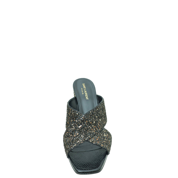 YSL Bicolor Glitter Loulou Criss Cross Sandals 40
