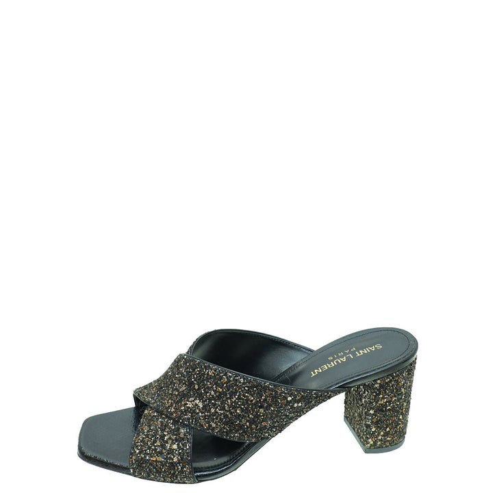 YSL Bicolor Glitter Loulou Criss Cross Sandals 40