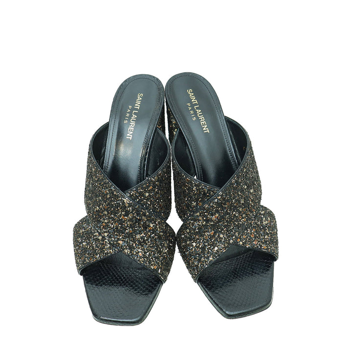 YSL Bicolor Glitter Loulou Criss Cross Sandals 40