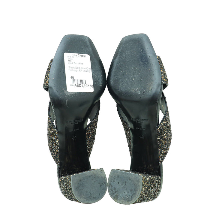 YSL Bicolor Glitter Loulou Criss Cross Sandals 40