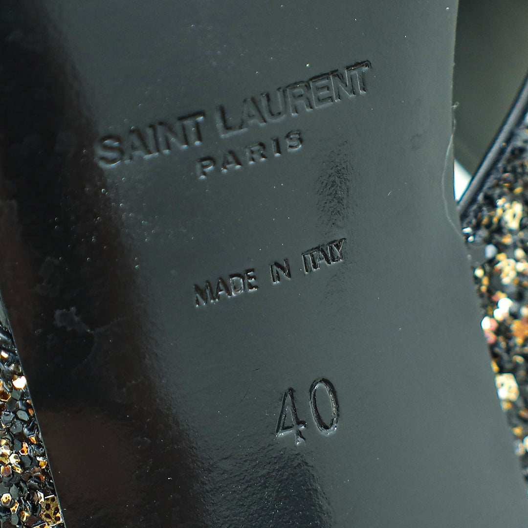 YSL Bicolor Glitter Loulou Criss Cross Sandals 40