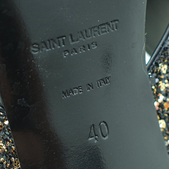 YSL Bicolor Glitter Loulou Criss Cross Sandals 40