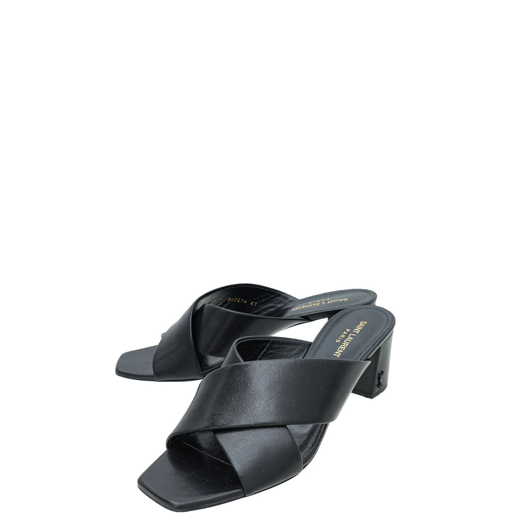 YSL Black Loulou Criss-Cross Mules 41