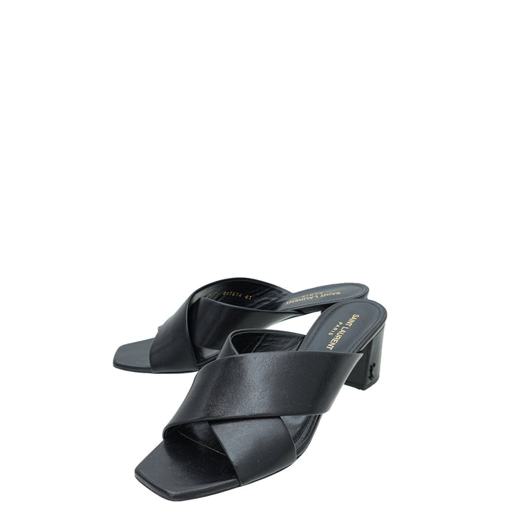 YSL Black Loulou Criss-Cross Mules 41
