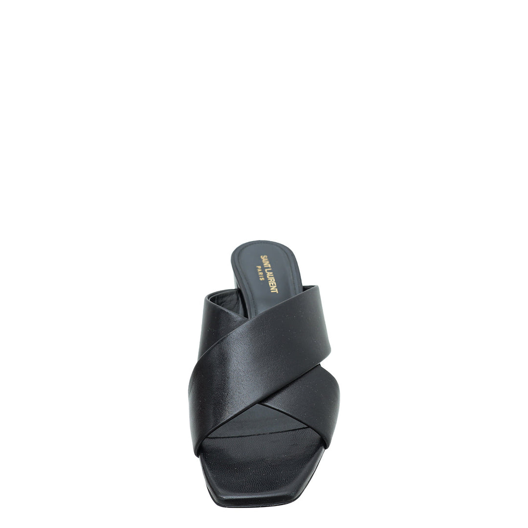 YSL Black Loulou Criss-Cross Mules 41