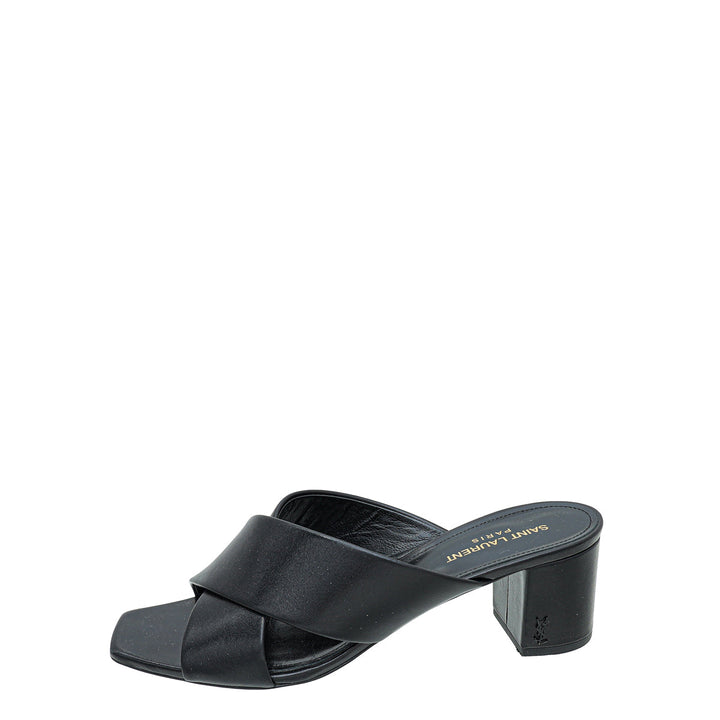 YSL Black Loulou Criss-Cross Mules 41