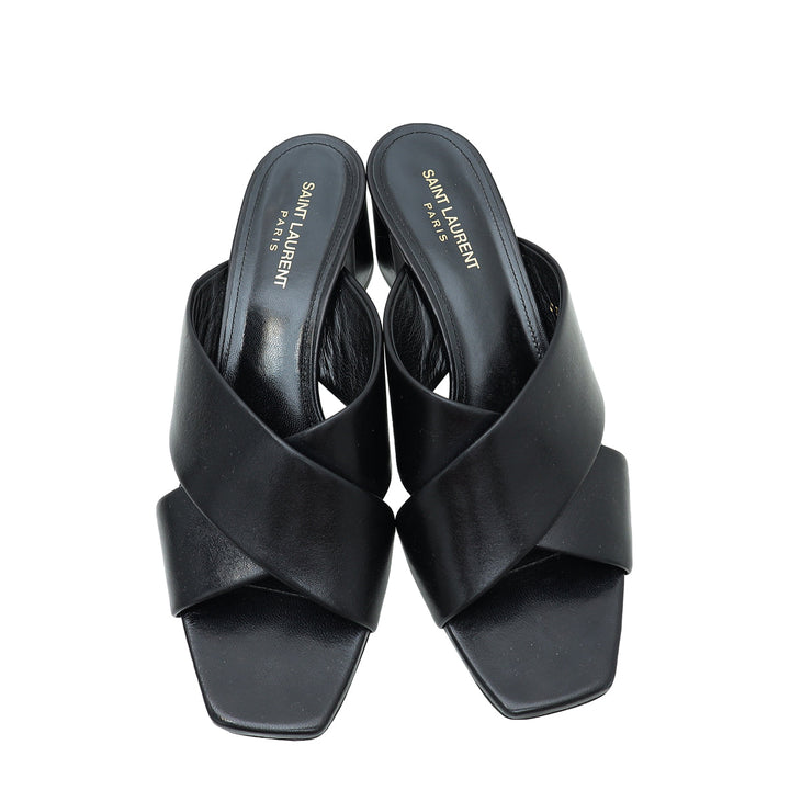 YSL Black Loulou Criss-Cross Mules 41