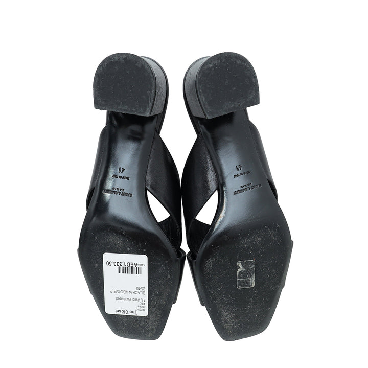 YSL Black Loulou Criss-Cross Mules 41