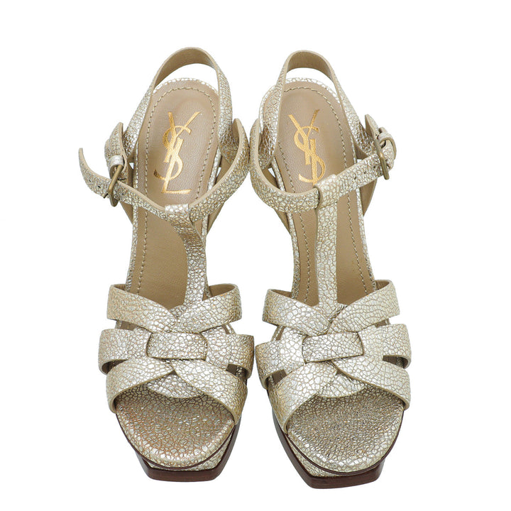 YSL Metallic Gold Tribute Sandal 37.5