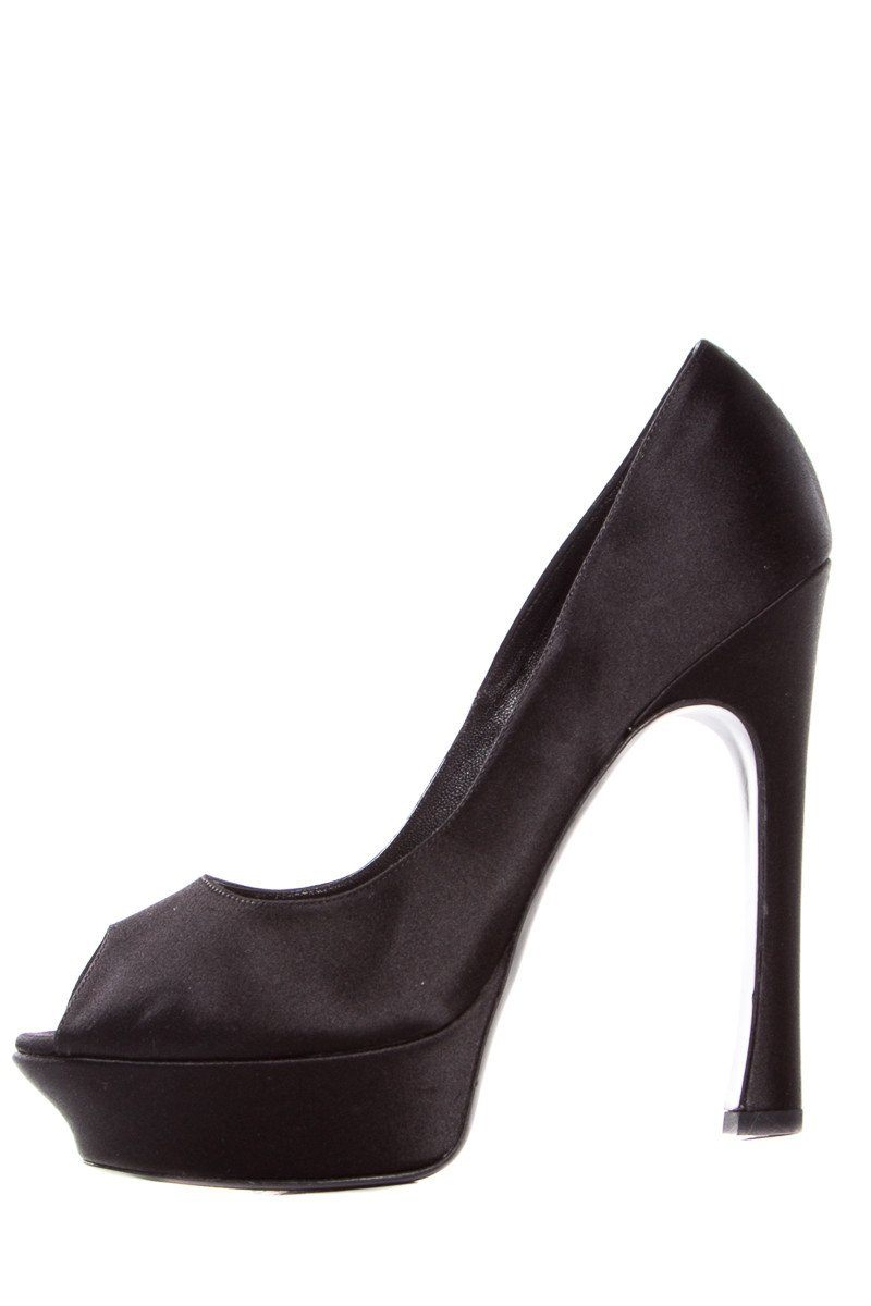 Yves Saint Laurent Black Satin Palais Platforms SZ 40.5