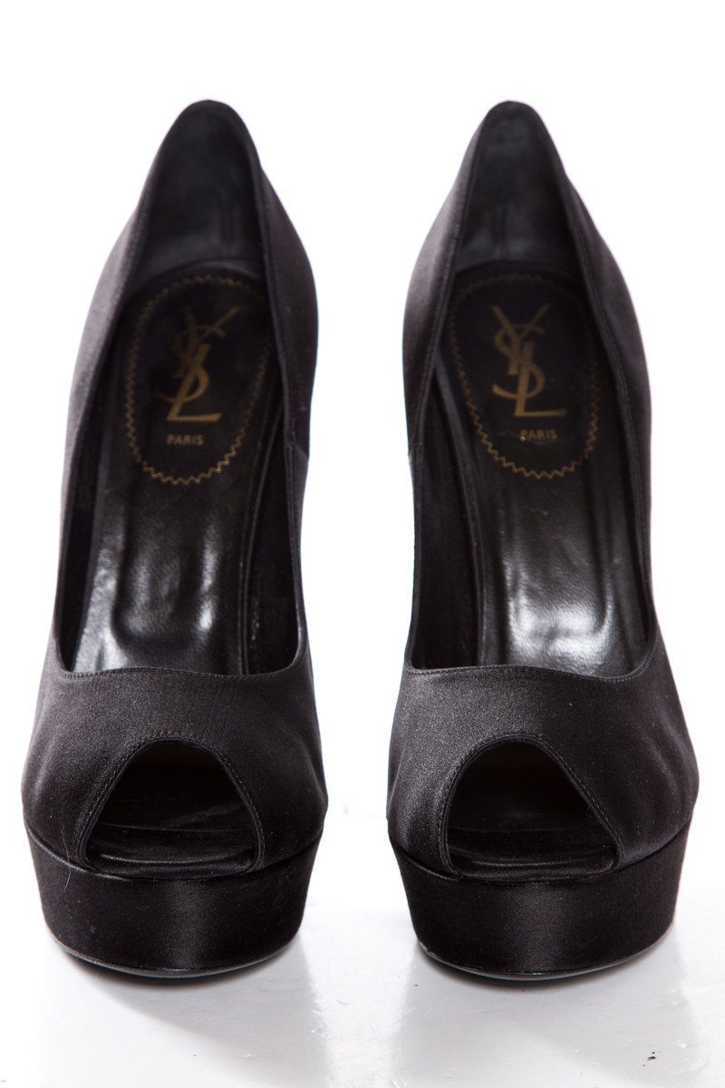 Yves Saint Laurent Black Satin Palais Platforms SZ 40.5