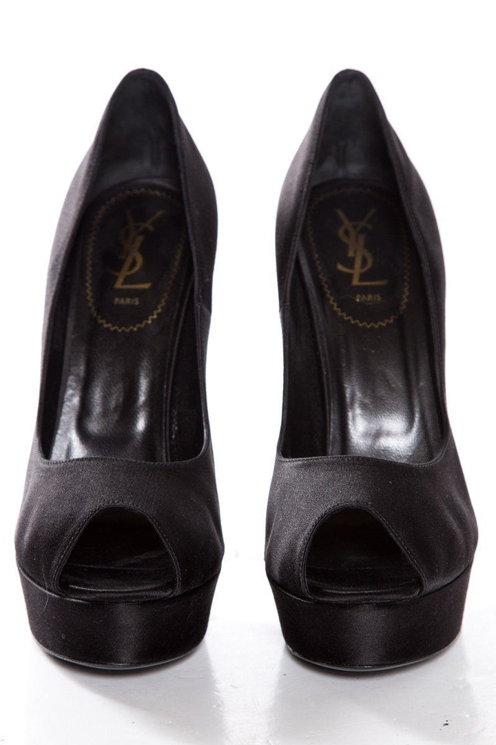 Yves Saint Laurent Black Satin Palais Platforms SZ 40.5