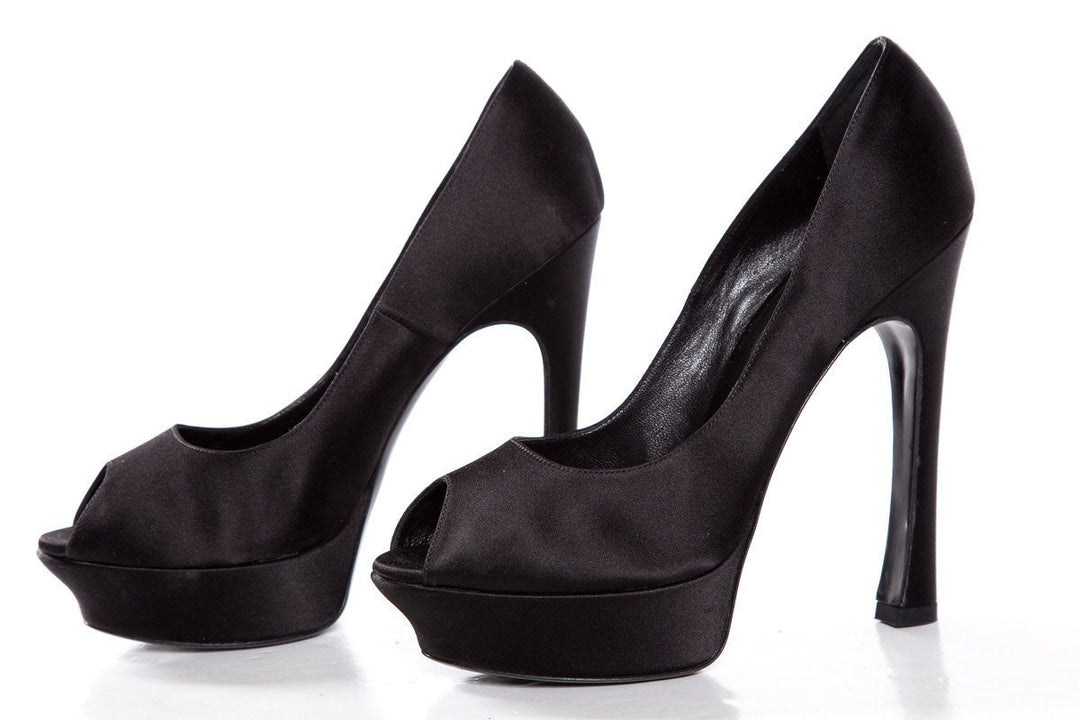 Yves Saint Laurent Black Satin Palais Platforms SZ 40.5