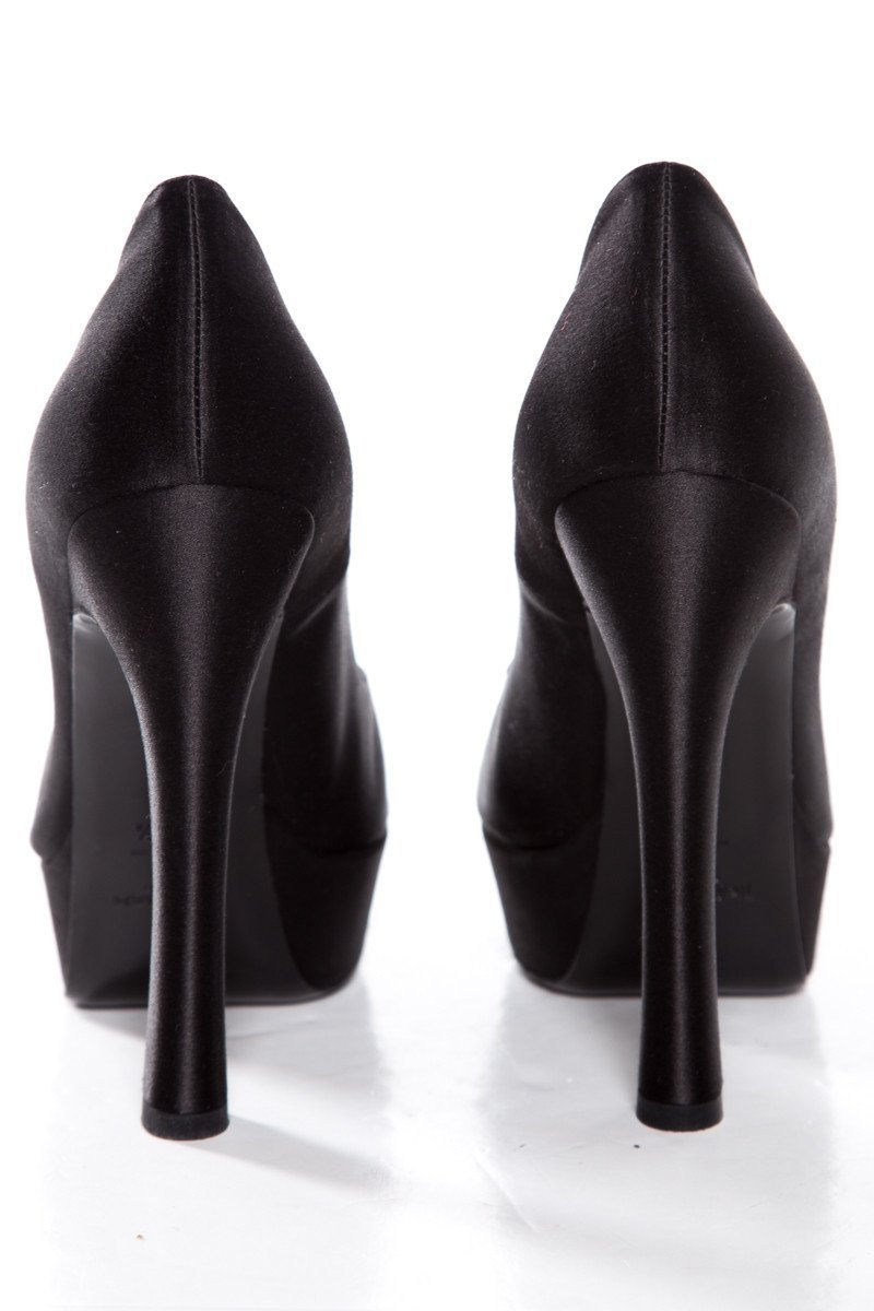 Yves Saint Laurent Black Satin Palais Platforms SZ 40.5