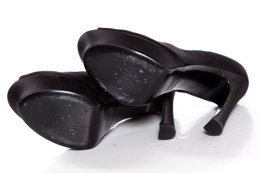 Yves Saint Laurent Black Satin Palais Platforms SZ 40.5