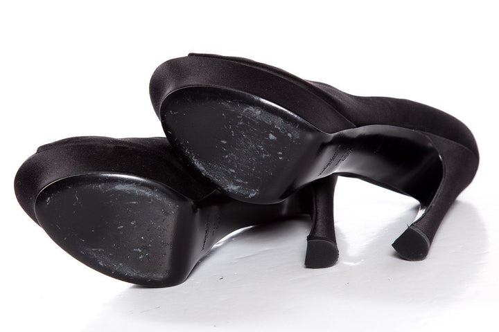 Yves Saint Laurent Black Satin Palais Platforms SZ 40.5