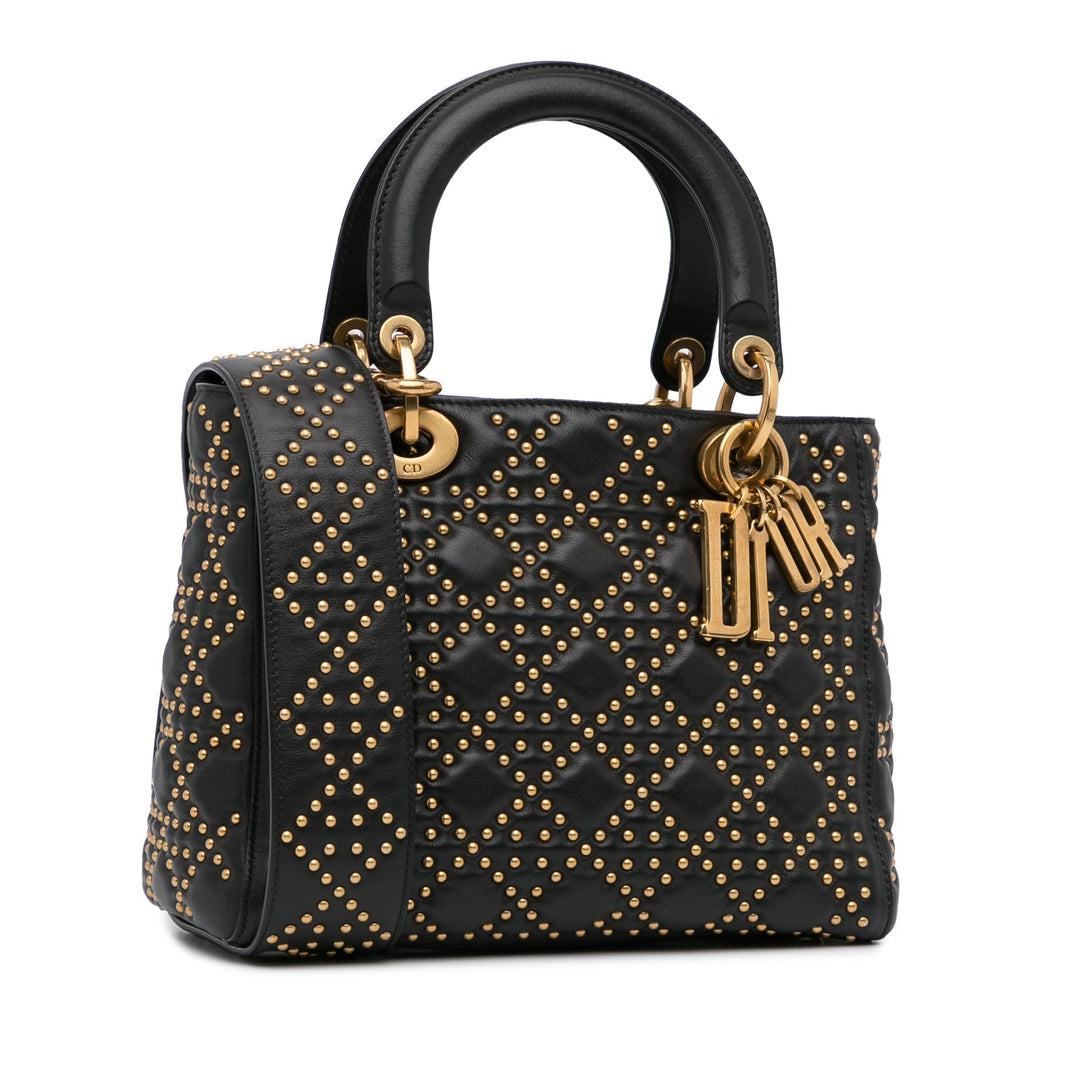 Top quality Dior Lady Top quality Dior Medium Black Supple Studded Cannage Quilted Leather Gold