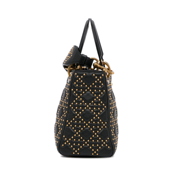 Top quality Dior Lady Top quality Dior Medium Black Supple Studded Cannage Quilted Leather Gold