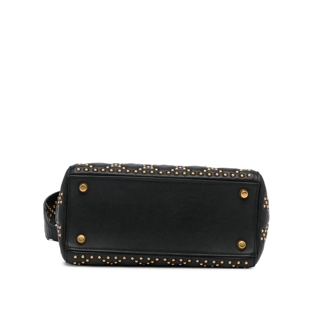 Top quality Dior Lady Top quality Dior Medium Black Supple Studded Cannage Quilted Leather Gold