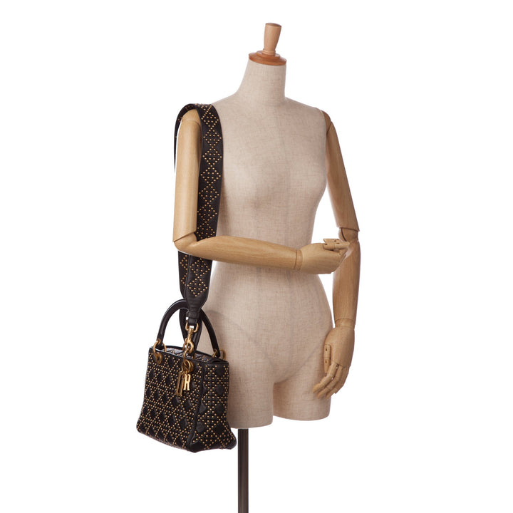 Top quality Dior Lady Top quality Dior Medium Black Supple Studded Cannage Quilted Leather Gold