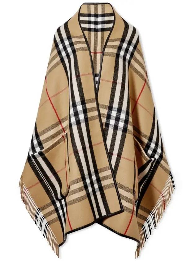 Burberry ExaGGerated Check Wool Cashmere Cape Archive Beig