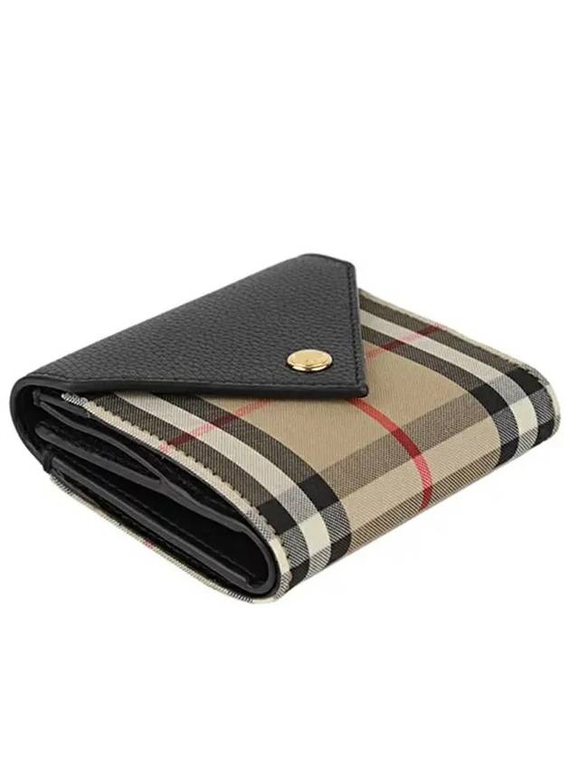 Burberry Vintage Check Grainy Leather Half Wallet Black