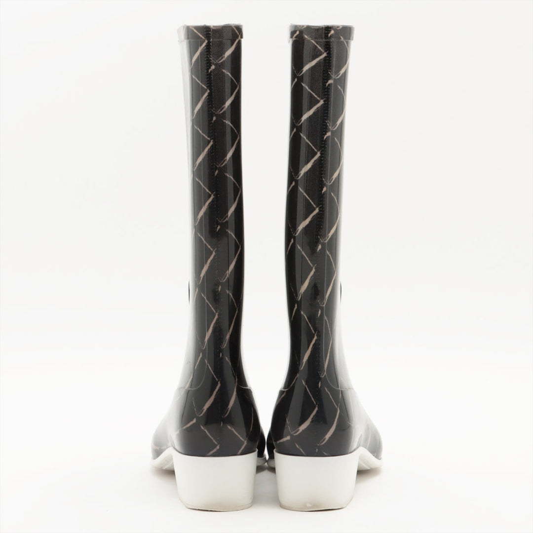 Top Quality Chanel Coco Laver Rain Boots 35  Black x Beige Upper Inside Head Yogurt at