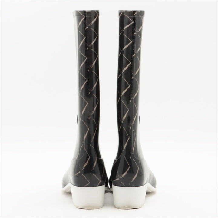Top Quality Chanel Coco Laver Rain Boots 35  Black x Beige Upper Inside Head Yogurt at