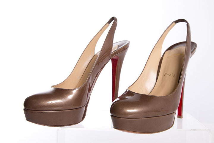 Christian Louboutin Bronze Patent Leather Slingback Heels SZ 38