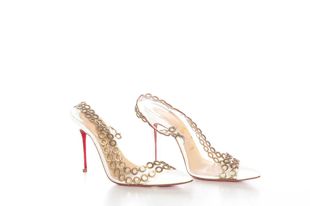 Christian Louboutin White and Gold Pumps SZ 36.5