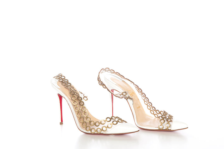 Christian Louboutin White and Gold Pumps SZ 36.5