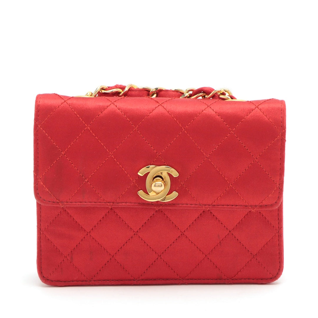 Top Quality Chanel Mini Matrasse Satin Chain Shoulder Bag Red Gold  1st