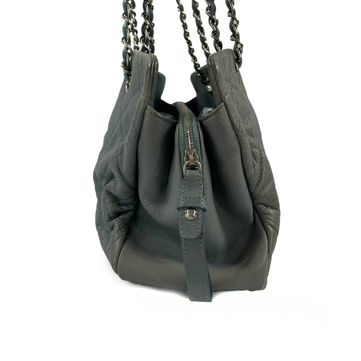 Chanel - Seafoam / Silver CC Caviar Medium Leather Shopping Tote / Shoulder Bag