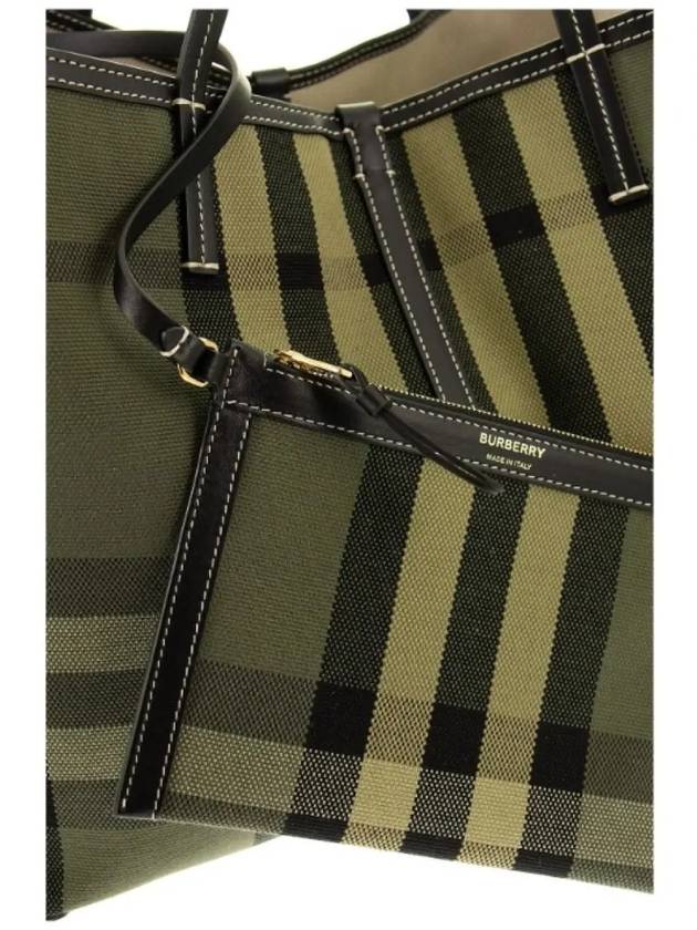 Burberry Check Canvas Beach Medium Tote Bag Green