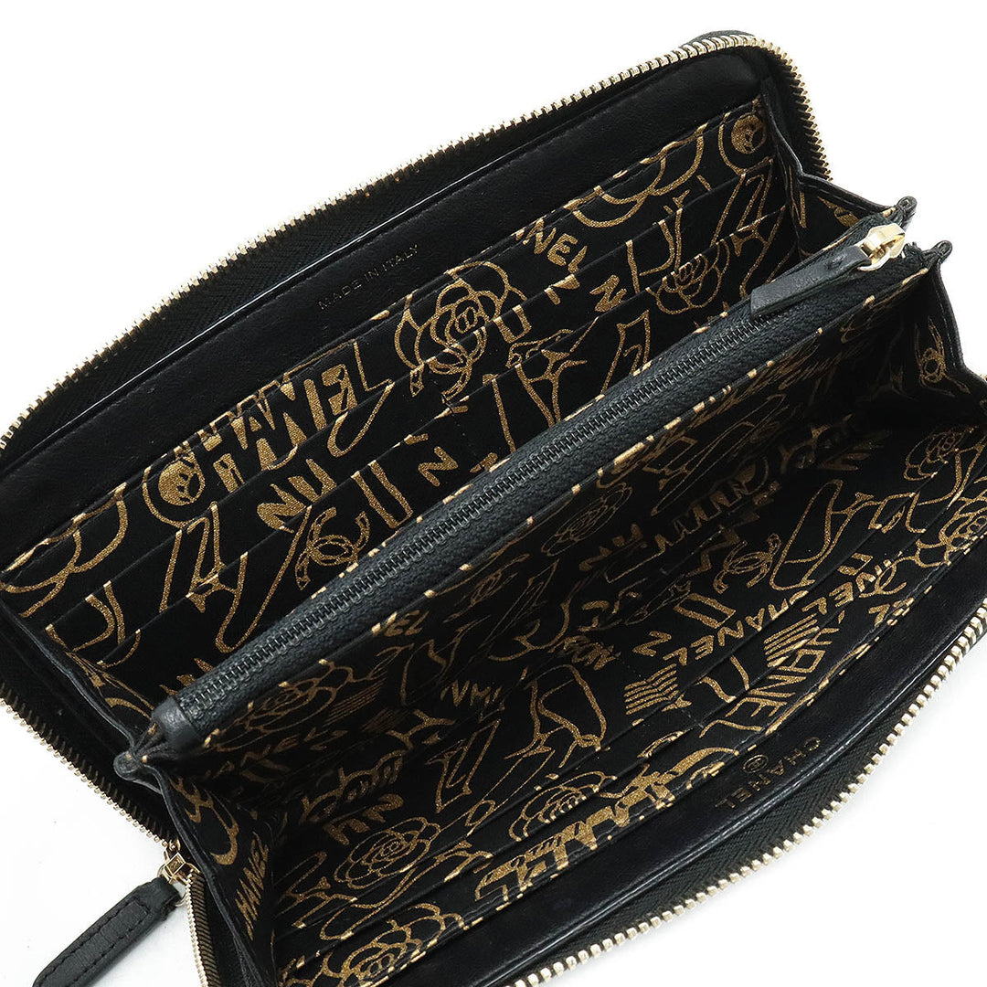 Top Quality Chanel Wallet Inner Logo Kittening Round Fassner Long Wallet Ram Skin Leather Black Black Silver Gold  AP0041