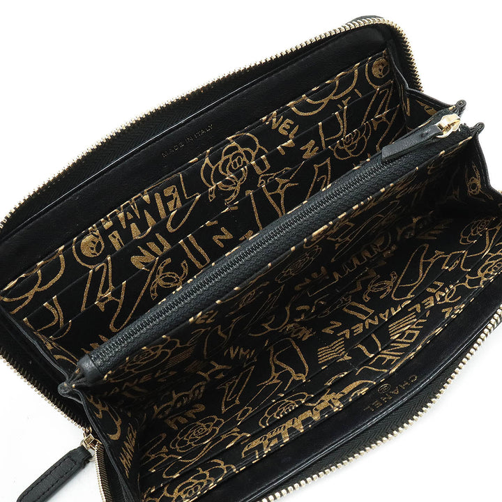 Top Quality Chanel Wallet Inner Logo Kittening Round Fassner Long Wallet Ram Skin Leather Black Black Silver Gold  AP0041