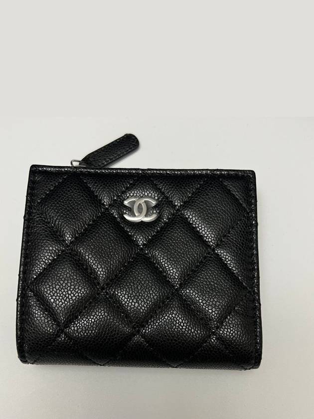 Calfskin Plain Folding Wallet Logo Folding Wallets Black Chanel