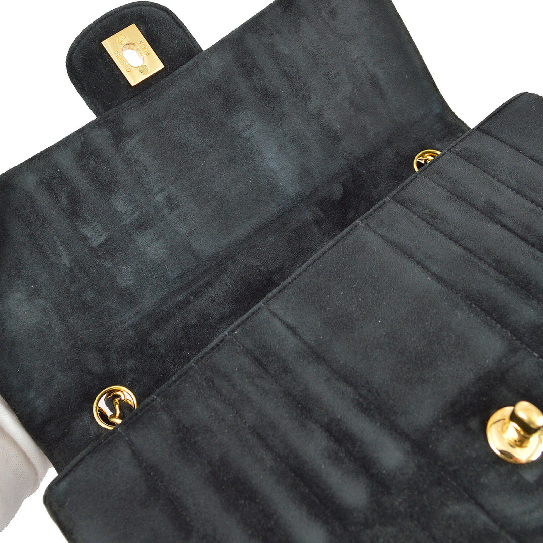 Top Quality Chanel 1991-1994 Black Suede Medium Vertical Stitch Single Flap Bag