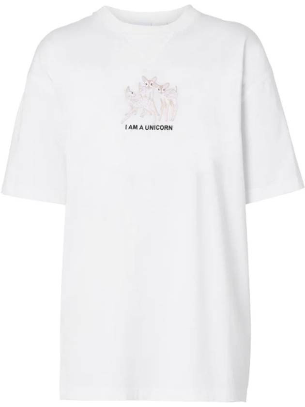 Burberry Deer Embroidered Logo Oversized Short Sleeve T-Shirt White