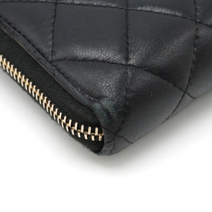 Top Quality Chanel MATRACE COCOMARK ROUNDFASNER Long Wallet Leather Black Black Gold  A50097