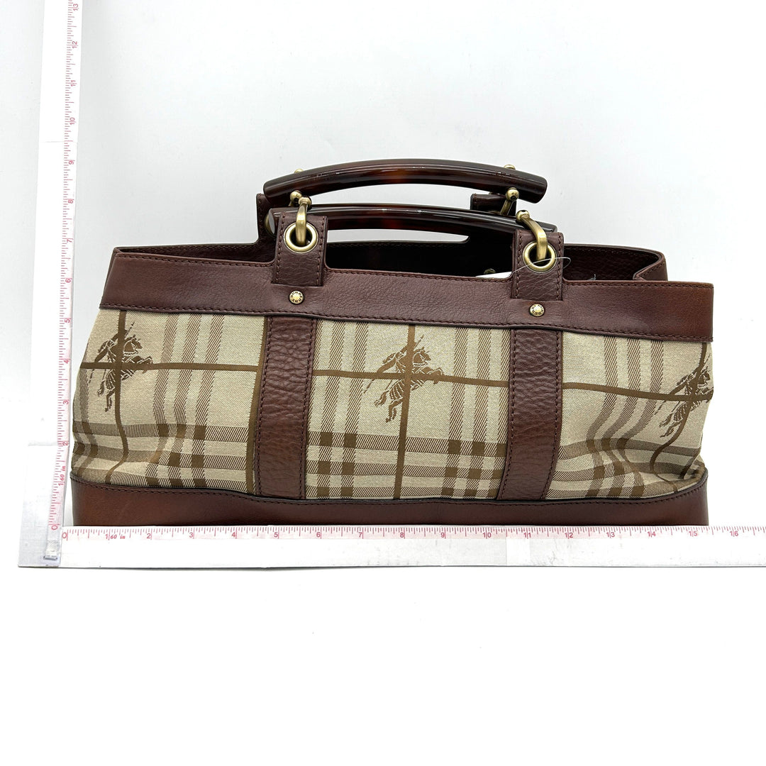 Burberry Brown/Beige Haymarket Check Canvas and Leather Middle Zip Tote bb5526cc