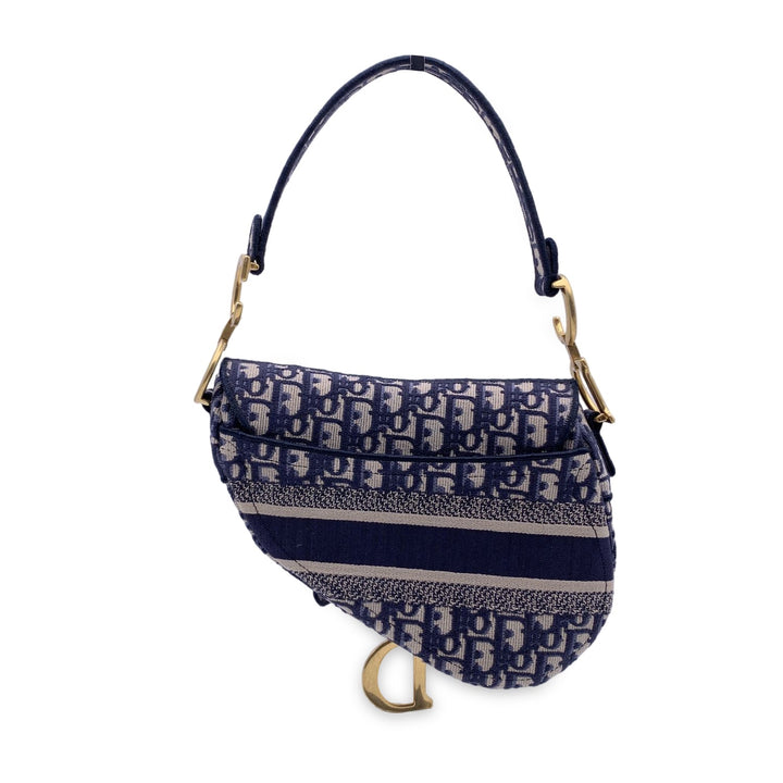 CHRISTIAN Top quality Dior Blue Jacquard Oblique Canvas Embroidery Saddle Bag