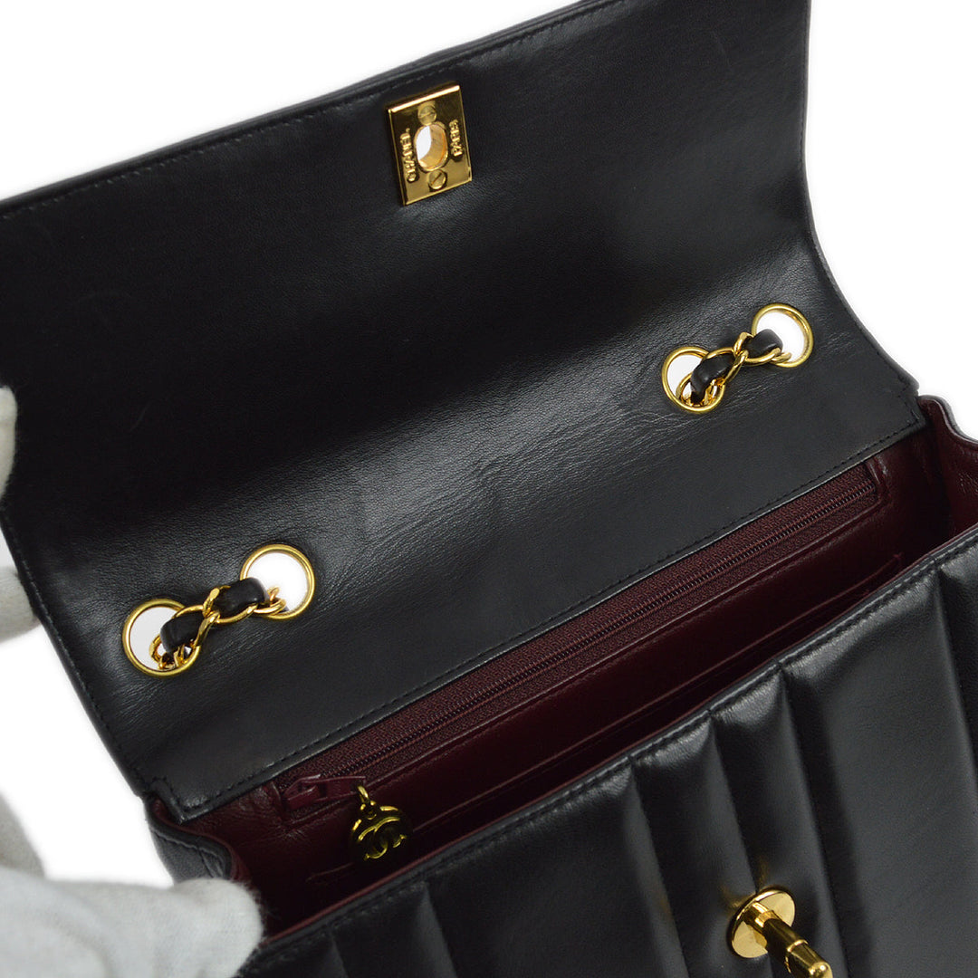 Top Quality Chanel 1994-1996 Black Lambskin Small Vertical Stitch Straight Flap Bag
